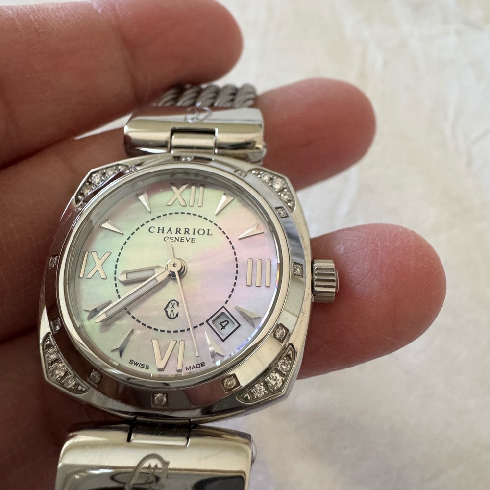 Charriol Silver Watch with Mother of Pearl Dial and diamond
